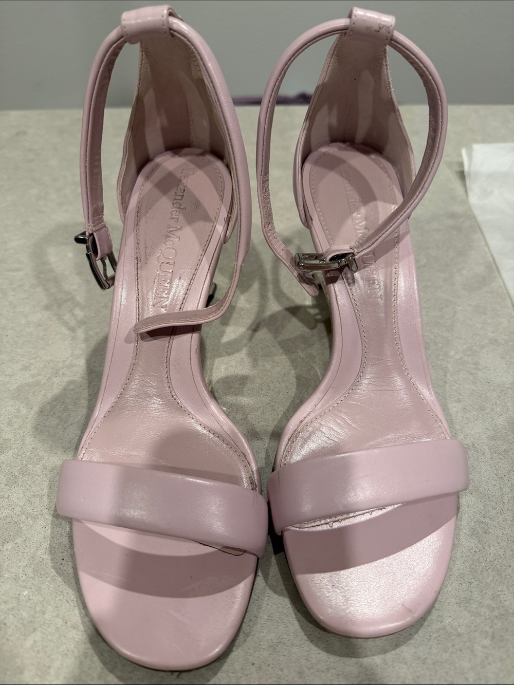 $1190 Alexander McQueen Women's Pink Leather Arc Naked Heel Sandal Shoes 38.5